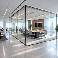 Cloison de séparation panoramique moderne et flexible pour bureau, en verre trempé avec cadre en alliage d'aluminium, isolation acoustique