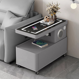 Table d'appoint intelligente de luxe moderne en bois avec tiroir de chargement sans fil haut-parleur canapé salon chambre à coucher sur roues meubles design - Product Image 3