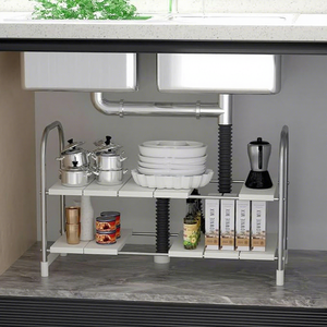 Étagère de rangement métallique à 2 niveaux, organisateur de cuisine réglable, unité autoportante pour articles divers - Product Image 1