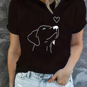 Camiseta deportiva con cuello redondo y estampado de perro, camisetas informales de manga corta para correr, ropa deportiva estética para mujer - Product Image 1