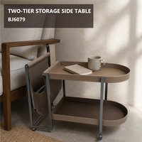Table basse moderne à deux niveaux en forme de D avec poche de rangement suspendue, en cuir et acier, pour salon et mobilier de maison – Vente directe usine