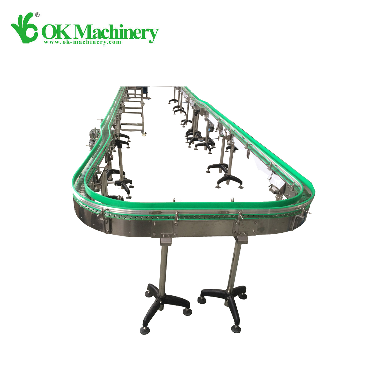 OK-005 кривой цепной пластинчатый конвейер гибкий роликовый конвейер