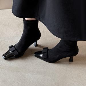 Botines de Tacón Alto y Punta Cerrada de Cuero Genuino con Lazo, Estilo Casual, Talla Grande, para Todas las Figuras - Product Image 3