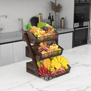 Wooden Multi Layer Storage Rack Trapezoid Shape <b>Standing</b> Type For Kitchen Food Snack <b>Vegetable</b> Fruit Organizer - Product Image 2