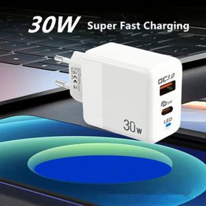 US/EU//UK <b>Plug</b> 30W USB <b>C</b> Phone <b>Charger</b> QC3.0 Fast Charging A+<b>C</b> Dual Port Power Adapter With Led Light for 16 15 14 13 12 Pro Max - Product Image 4