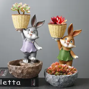 Resin Crafts Cute Rabbits Look Great Small Bunny Statue Outdoor Yard Garden Decorations