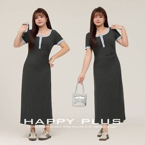 เดรสทรงเอคอเหลี่ยมสีตัดต่อ แฮปปี้ พลัส สแควร์ นีค ไซส์พลัส กระชับเอว สีเทา แขนยาวสำหรับผู้หญิง - Product Image 2