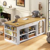 Table d'îlot de cuisine style ferme avec comptoir imitation marbre pour cuisine ouverte, salle à manger, bar à domicile, petit appartement