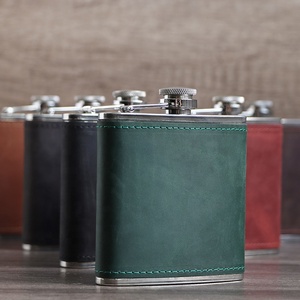 ヒップフラスコカスタムロゴCrazy Horse Leather 7ozヒップフラスコケース - Product Image 6