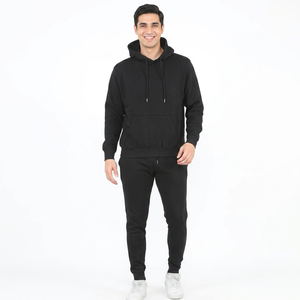 Ensemble de survêtement pour homme, pantalon de jogging personnalisé, 100% coton, sweat à capuche, survêtement avec pantalon évasé, motif uni pour l'hiver - Product Image 1
