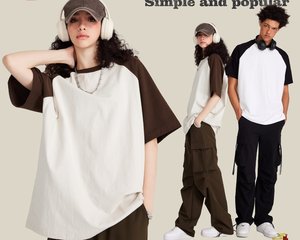 T-shirt Oversize Personalizzate con Maniche Raglan in Cotone 100%, Stile Streetwear con Contrasto di Colori e Stampa a Rilievo - Product Image 1