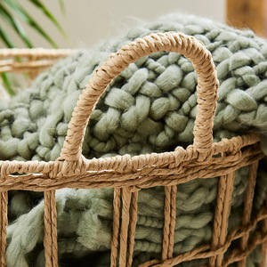 Woven Laundry <b>Basket</b> Round <b>Large</b> Capacity Clothes Organizer Lightweight <b>Storage</b> For Bedroom Bathroom Home Use - Product Image 4