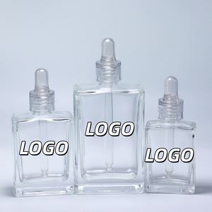 Flat Square Rectangle Luxury 15ml 30ml 50ml 100ml Glass Dropper Bottles Crystal Clear Collar Screen Printed Cosmetic Serum - Product Image 1