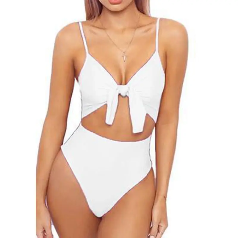 DS Bow Knot White Swimming Wading Sports Female One Piece Large Size Conservative Swimsuit