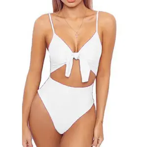 DS Bow Knot White Swimming Wading Sports Female 1 Piece Large Size Conservative Swimsuit