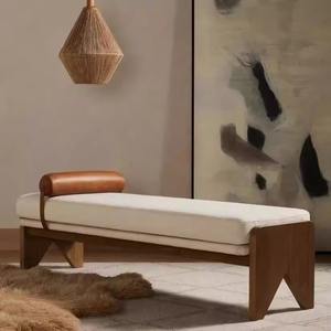 Simple Chinese Style Solid Wood <b>Bench</b> Sofa Stool Multi Function Home Guesthouse Ottoman Long <b>Seat</b> With Cushion For Living Room - Product Image 1