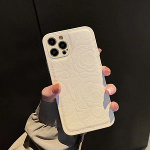 เคสโทรศัพท์หนังแกะลายดอกคามิลเลียลายนูนหรูหรา Zenos ฝาครอบหนังแท้แบบเรียบง่ายสำหรับ iPhone ผู้หญิง - Product Image 1