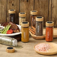 Juego de 12 Frascos de Vidrio para Especias de 100 ml con Tapa de Bambú para Cocina, Venta al por Mayor, MOQ Bajo