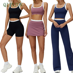 Nouvel arrivage Jupe de blocage de couleur pour femmes Tennis Survêtement 2 en 1 Gym Fitness Yoga Wear Ensemble de sport extensible - Product Image 1