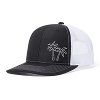 Casquettes de baseball personnalisées pour camionneurs, broderie palmier, dos en maille, six panneaux, visière incurvée, snapback, vente en gros