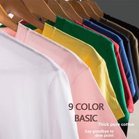 Kaos oblong katun murni berat 230g gaya Jepang, lengan pendek, kerah O, potongan longgar, unisex, warna putih polos, untuk pria