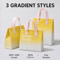 Pochette de transport non tissée dégradé jaune et blanc avec poignée en ruban rose, réutilisable, vente chaude en usine