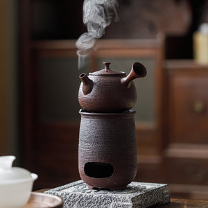 Réchaud à charbon en poterie rustique avec poignée latérale, pour service à thé, portable, pour camping en extérieur, foyer de chauffage pour thé - Product Image 2