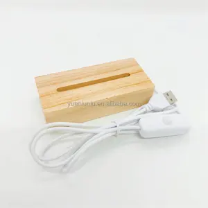 Base de lámpara de madera acrílica en blanco con carga USB, luz nocturna 3D para bebés, placa OEM, base LED, base de lámpara de luz de madera