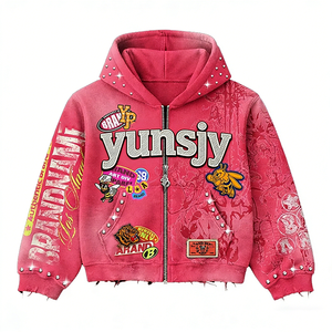 Sudaderas YSJY Streetwear Personalizadas con Efecto Desgastado y Lavado Ácido, Sin Cordones, 100% Algodón, Holgadas, con Parches Bordados, para Hombre - Product Image 3