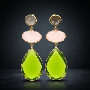 Nouvel Arrivage – Pendentif en Argent Sterling 925 Plaqué Or 18K avec Pierres Précieuses : Peridot, Quartz, Calcédoine Lactée, Labradorite – Forme Poire Ovale - Product Image 3