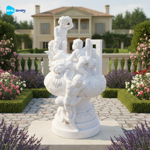 Estatua de Querubín Tallada a Mano en Mármol <span class=keywords><strong>Blanco</strong></span>, Urna con Cabeza de León, Decoración Clásica para Jardín Exterior, Escultura de Fuente de Mármol para Exteriores - Product Image 2