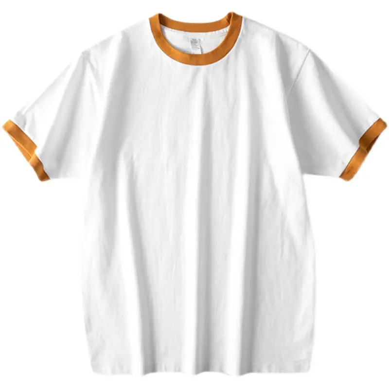 Personalizado Casual Heavyweight 100% Algodão Crew Neck Manga Curta Camisetas Brancas Com Linhas de Cor Em Branco Plain Ringer T Shirt Unisex