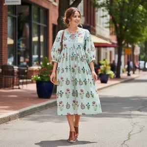 Robe midi Kyra à imprimé floral bohème en coton, avec liens à nouer, pour femmes - Product Image 1