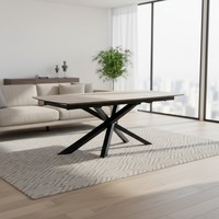 Juego de Mesa de Comedor Extensible y Plegable de Travertino, Estilo Moderno y Minimalista, Patas de Metal Ecológicas de Estilo Nórdico/Industrial, 10 Plazas