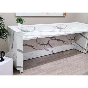 Natural Stone White Marble Front <b>Desk</b> Reception I Shape Service Hotel Office - Product Image 2