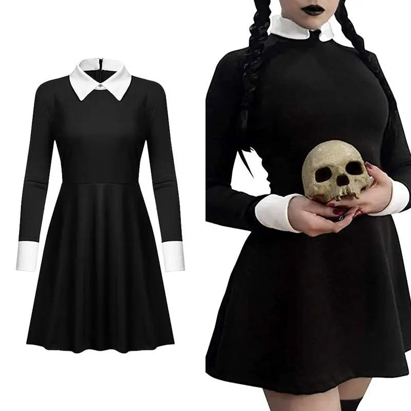 Kids Adults Girl Wednesday Addams Dress Wednesday Cosplay Costume Outfits Black Dress Halloween Carnival Party Suit Role Play