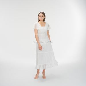 Nouvelles robes en maille personnalisées pour femmes, col en V, manches courtes, robes longues doublées pour femmes - Product Image 1