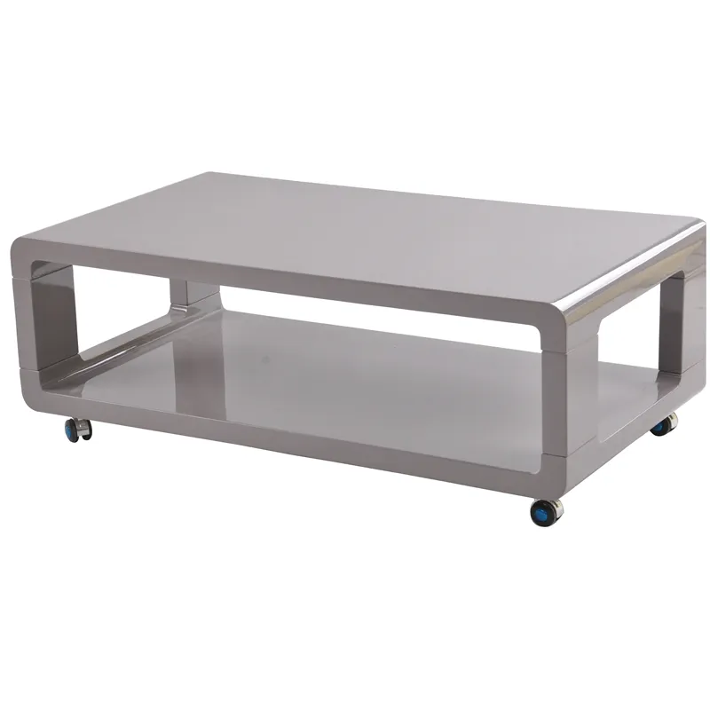 Modern white brown old style sofa smooth surface mobile leisure storage space coffee table with rotatable wheels