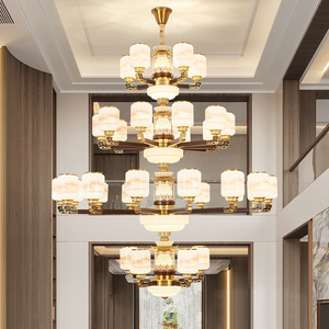Chinese Style Villa Chandelier All Copper Solid Wood Multi Head LED <b>Light</b> Round Shape Home Living Room <b>Ceiling</b> Lamp - Product Image 2