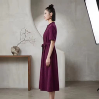 Robe en Soie de Mûrier 100% Professionnelle, Élégante et Simple, à Col Montant et Manches Courtes, en Soie Nuage Auspicieuse