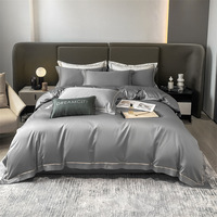 Parure de lit 100 % coton sergé, coton à fibres longues, 4 pièces, housse de couette, drap, taie d'oreiller, antistatique, toutes saisons, luxe