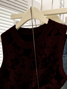 Nuevo Chaleco de Punto sin Mangas para Mujer, Cuello Redondo, Diseño Abstracto con Salpicaduras de Pintura, Estampado Irregular, Holgado, Venta al Por Mayor - Product Image 5