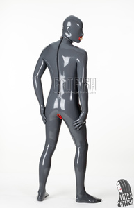 Herren Express Pass Dunkelgrauer 0,4mm Dicker <span class=keywords><strong>Latex</strong></span>-Catsuit mit 2-Kondom-Penishülle, Handschuhen & Kapuze - Product Image 4