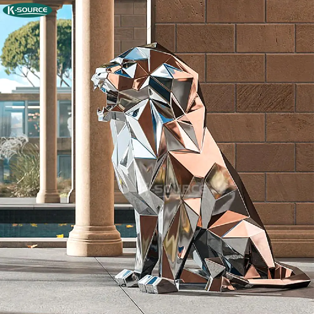 Moderne Dekoration Spiegel polierte geometrische Edelstahl Löwen skulptur