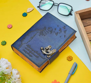 Premium Quality Handmade Blue Leather Journal Feather Embossed Cover Writing Notebook & <b>Diary</b> - Product Image 2
