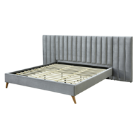 Cadre de lit plateforme rembourré avec tête de lit capitonnée à cannelures verticales extra hautes, support en lattes de bois, lit en tissu taille Queen ou King