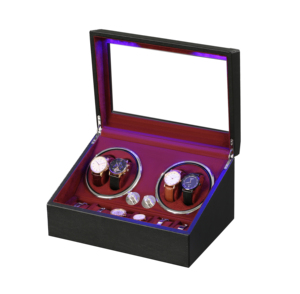 Caja negra Logotipo personalizado de alta calidad Luz LED azul 10 ranuras Caja enrolladora de reloj automática de cuero con ventana - Product Image 1