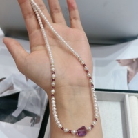 Collier en or 18 carats avec perle d'eau douce naturelle (avec améthyste)