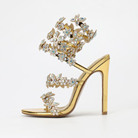 Sandales PU de créateur pour femmes Sandales en strass pour l'été et les banquets Prix de gros