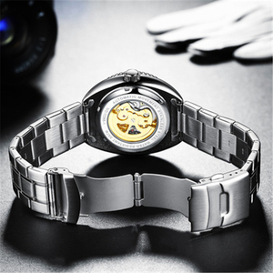 BIDEN 0286 1 Black Silver <strong>Skeleton</strong> Automatic Watch Stainless Steel Waterproof <strong>Mechanical</strong> Wristwatch Top Brand Luminous <strong>Clock</strong> - Product Image 3